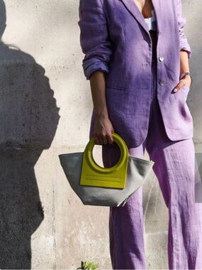 Yellow Accent Canvas Tote Bag with Circular Handles